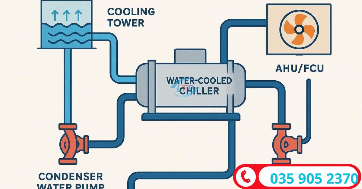 Chiller Và Tháp Giải Nhiệt Hoạt Động Như Thế Nào? Nguyên Lý Và Sơ Đồ Hệ Thống
