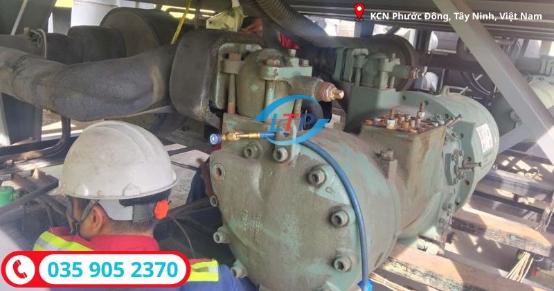 sửa chữa đại tu máy nén chiller tại kcn phước đông, tây ninh.